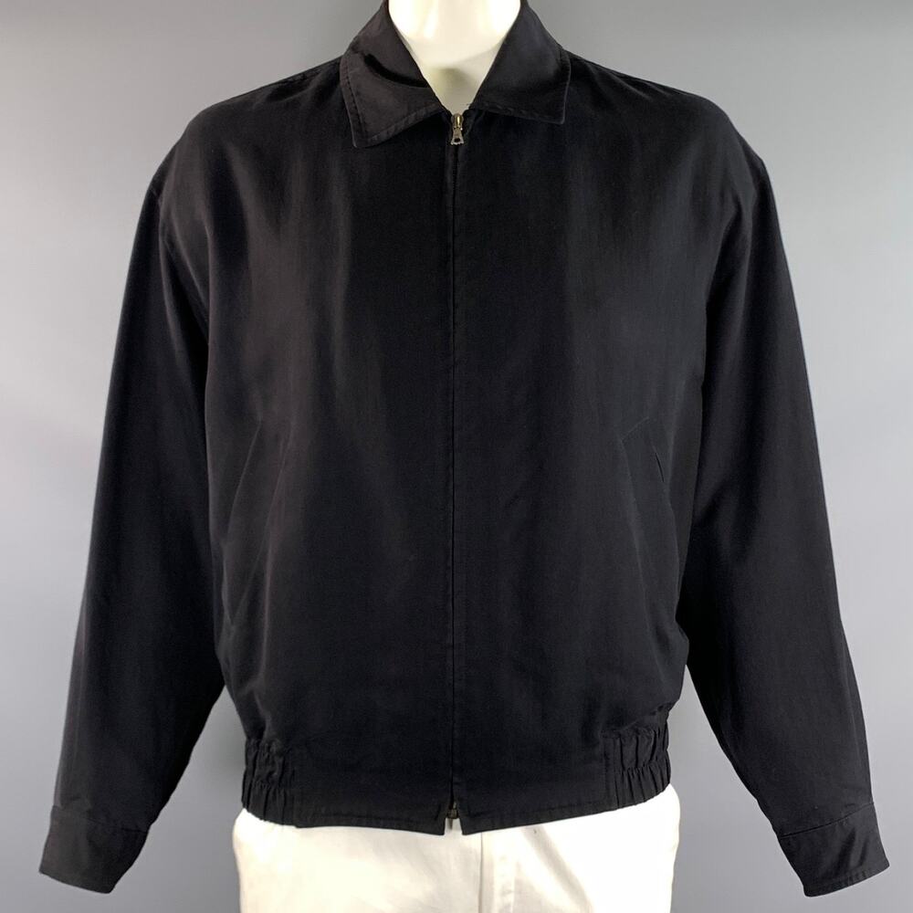 ERMENEGILDO ZEGNA Size L Black Viscose Silk Blend Pointed Collar Jacket
